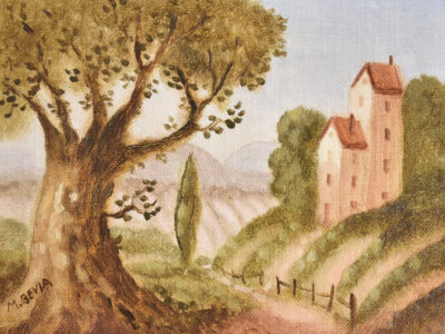 Landscape with house and vineyards, original landscape painting