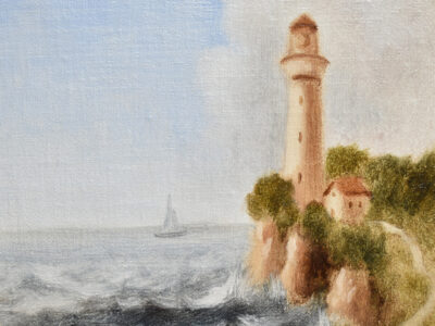 Original Seascape Painting with Lighthouse, Oil Painting on Canvas Panel